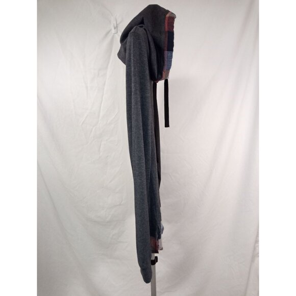 DJT Women's Long Sleeve Hooded Grey/Blue Plaid Lined Top Size Medium - Picture 3 of 6